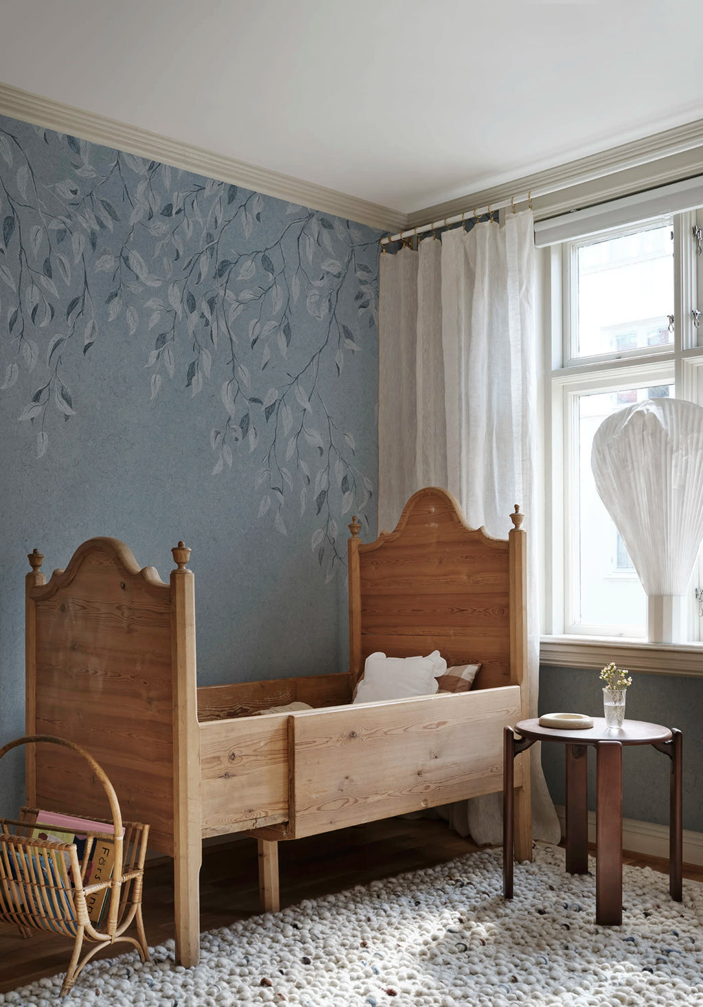 Liselund wall mural by Sandberg – botanical design, Blue – Misty Blue – styled in a room setting, view 3