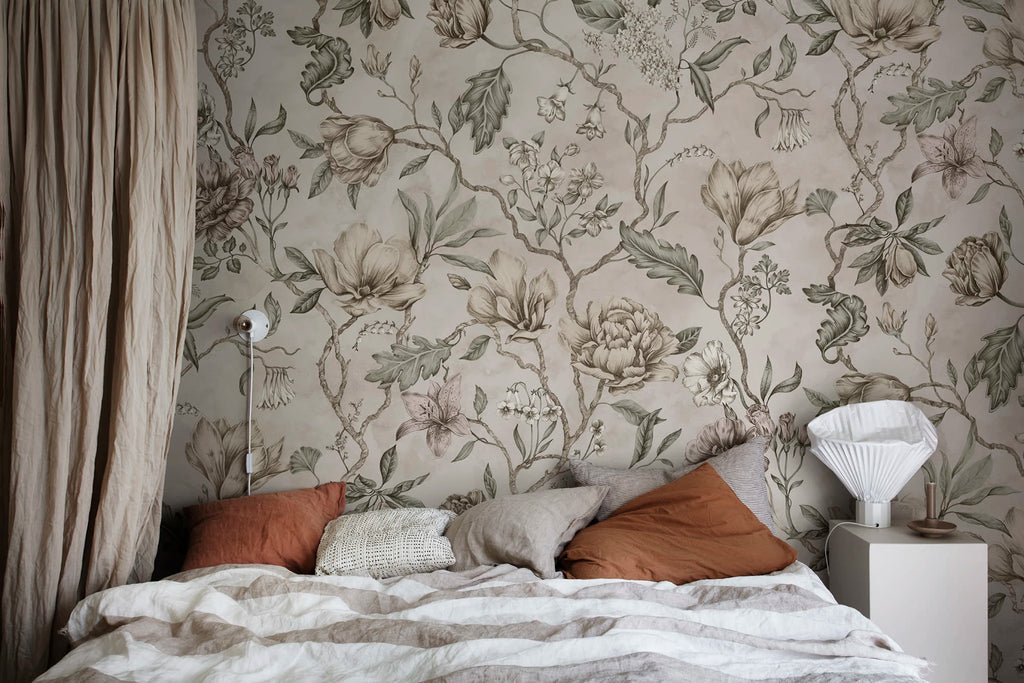 Belinda wallpaper by Sandberg – floral design, Pastel – styled in a room setting, view 15