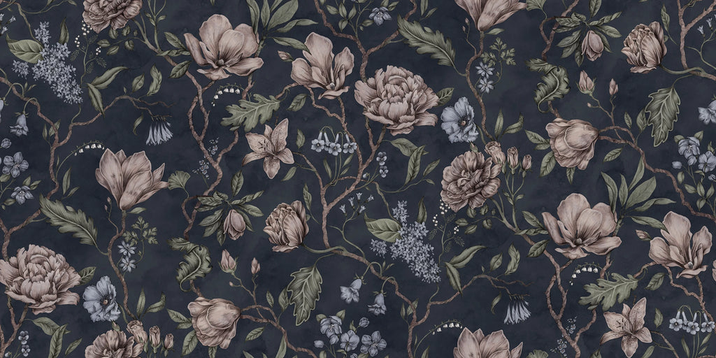Belinda wallpaper by Sandberg – floral design, Blue – Dark Blue – flat swatch showing the repeat