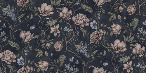 Belinda wallpaper by Sandberg – floral design, Blue – Dark Blue – flat swatch showing the repeat