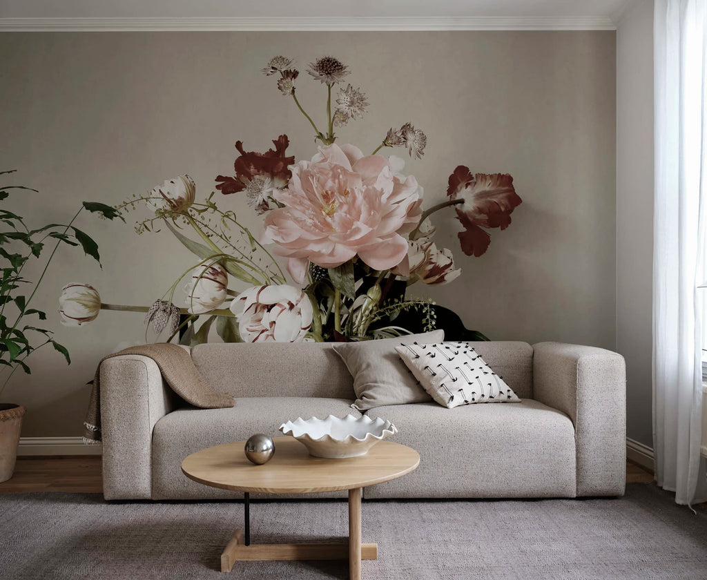 Julie wall mural by Sandberg – floral design, White – styled in a room setting, view 7