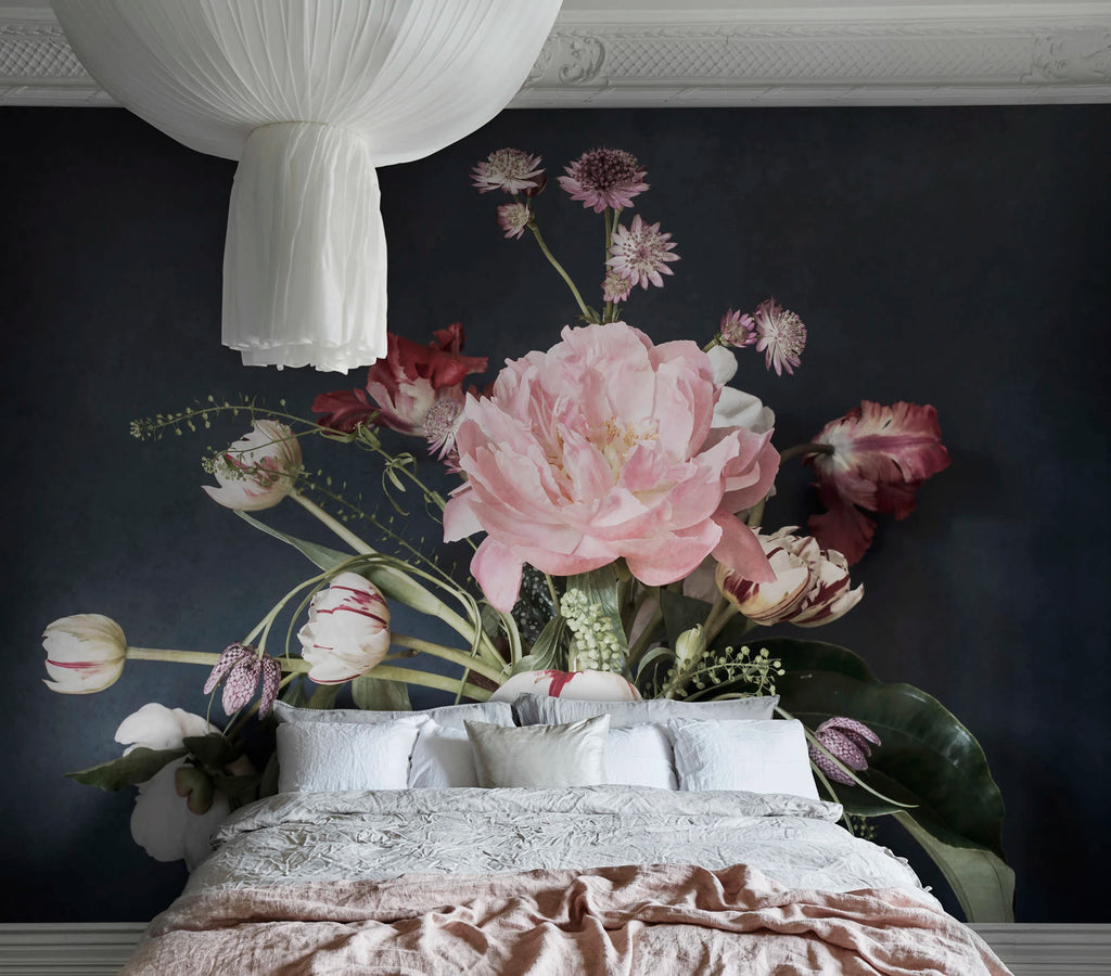 Julie wall mural by Sandberg – floral design, Black – styled in a room setting