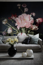 Julie wall mural by Sandberg – floral design, Black – styled in a room setting, view 3