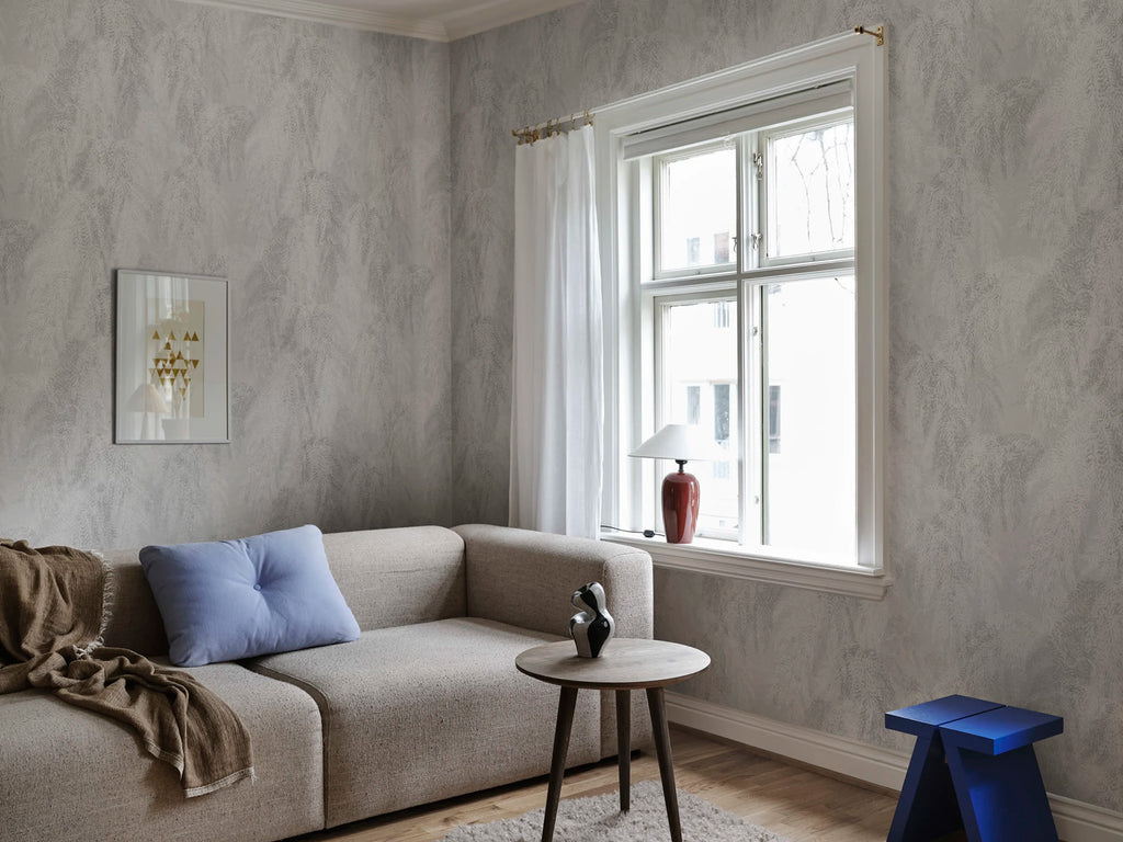 Ceder wall mural by Sandberg – botanical design, Grey – styled in a room setting, view 3