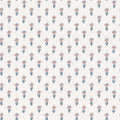 Betty wallpaper by Sandberg, flat swatch of small tossed tulip sprigs in coral and dusty blue on a soft cream ground