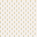 Betty wallpaper by Sandberg, flat swatch of little yellow tulip sprigs with green stems on a creamy white ground