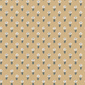 Betty wallpaper by Sandberg, flat swatch of small white tulip motifs with blue stems on a warm golden mustard ground