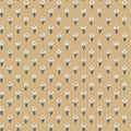 Betty wallpaper by Sandberg, flat swatch of small white tulip motifs with blue stems on a warm golden mustard ground