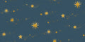 Gillis wall mural by Sandberg in navy blue with gold stars and comet trails, flat swatch.