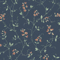 Sanna Sweet Pea wallpaper by Sandberg, navy blue ground with coral and green trailing sweet pea vines, flat swatch