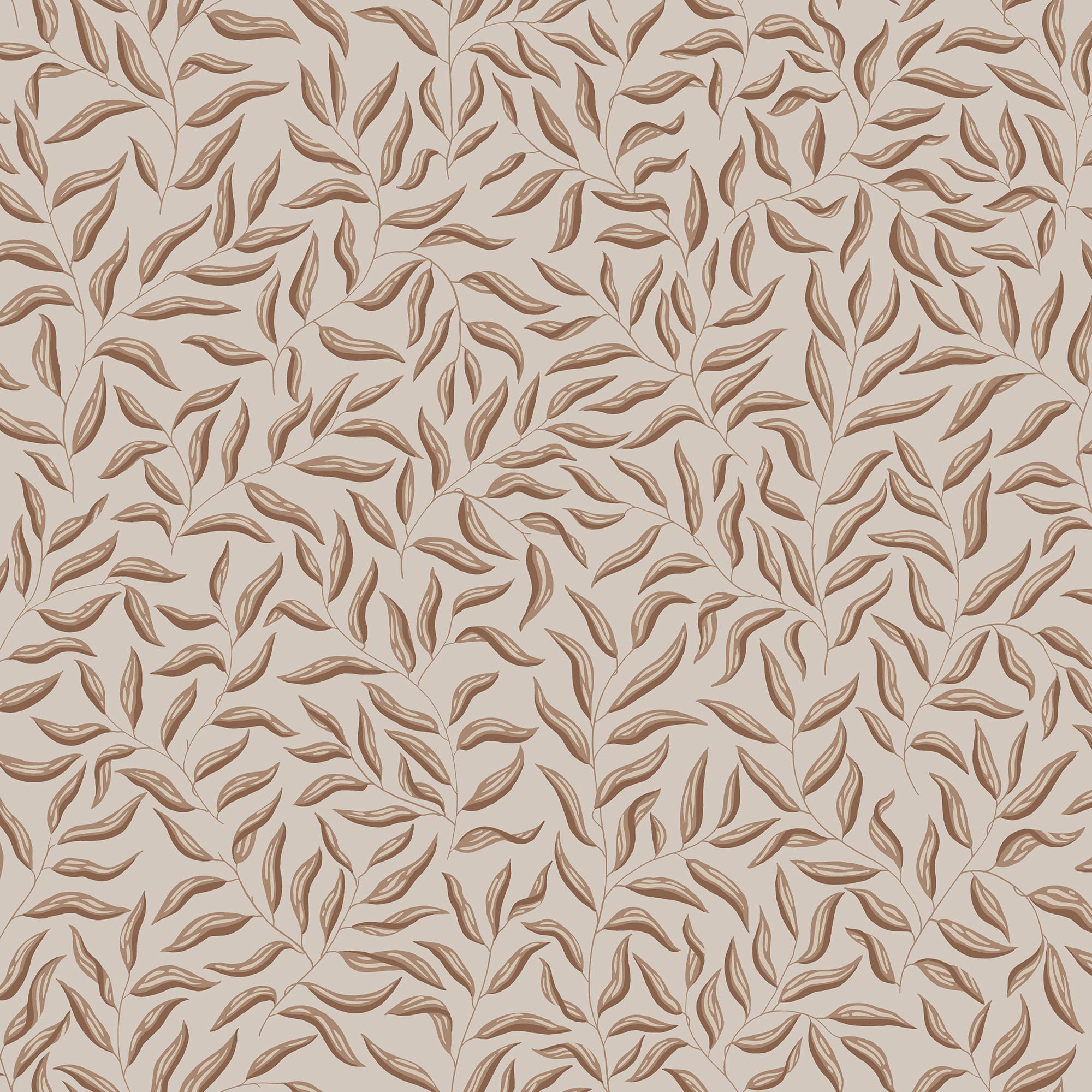 Karolina wallpaper by Sandberg, flat swatch of rust-brown leaves on a warm beige ground