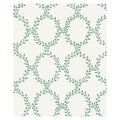 Wilma wallpaper by Sandberg, flat swatch of the leafy wreath trellis in green on a white ground