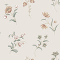 Hanna wallpaper by Sandberg, delicate wildflower sprigs in muted terracotta and sage on a pale grey ground, flat swatch