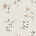 Hanna wallpaper by Sandberg, delicate wildflower sprigs in muted terracotta and sage on a pale grey ground, flat swatch