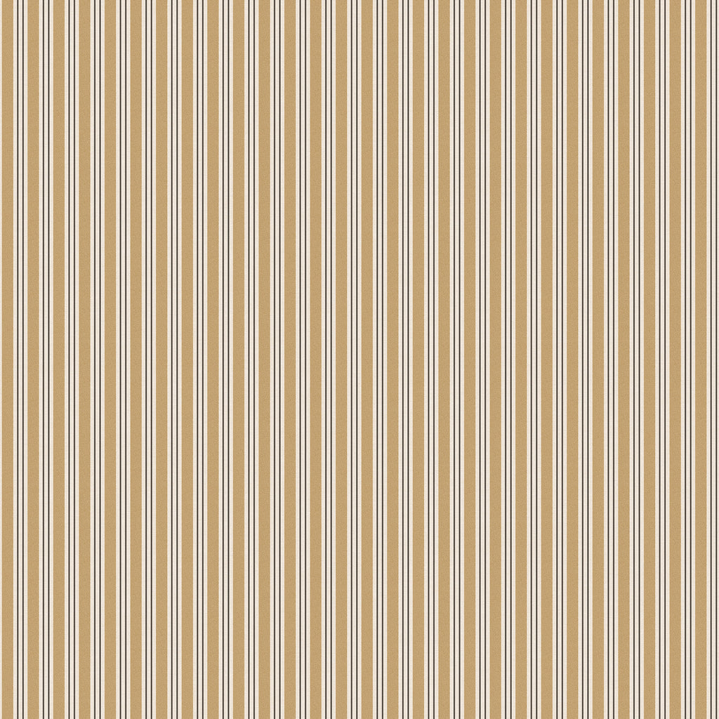 Linn wallpaper by Sandberg, flat swatch of slim vertical stripes in warm caramel and brown on cream