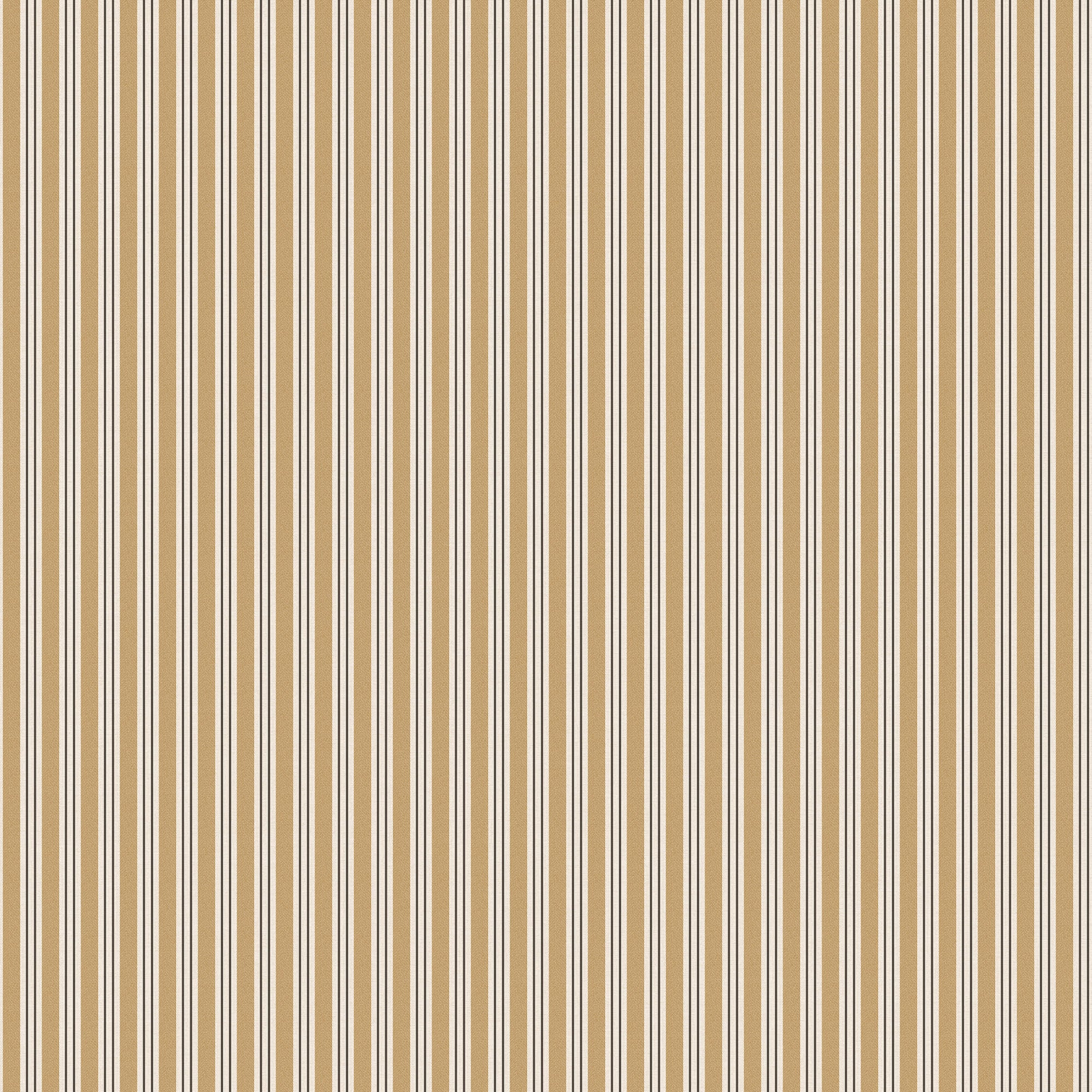 Linn wallpaper by Sandberg, flat swatch of slim vertical stripes in warm caramel and brown on cream