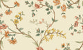 Clara wall mural by Sandberg, trailing floral vines in warm coral and yellow tones on cream, flat swatch.