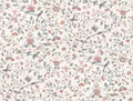 Hedda wall mural by Sandberg, flat panel of birds among scrolling flowers in soft pink and sage on cream