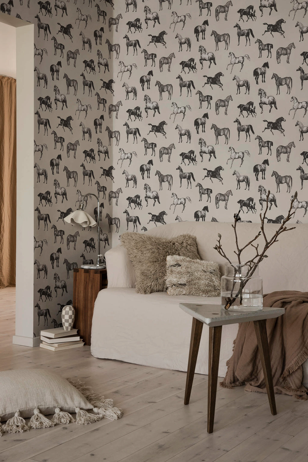 Colette wallpaper by Sandberg – animals design, Grey – Graphite – styled in a room setting, view 10
