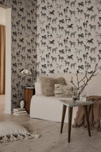 Colette wallpaper by Sandberg – animals design, Grey – Graphite – styled in a room setting, view 10