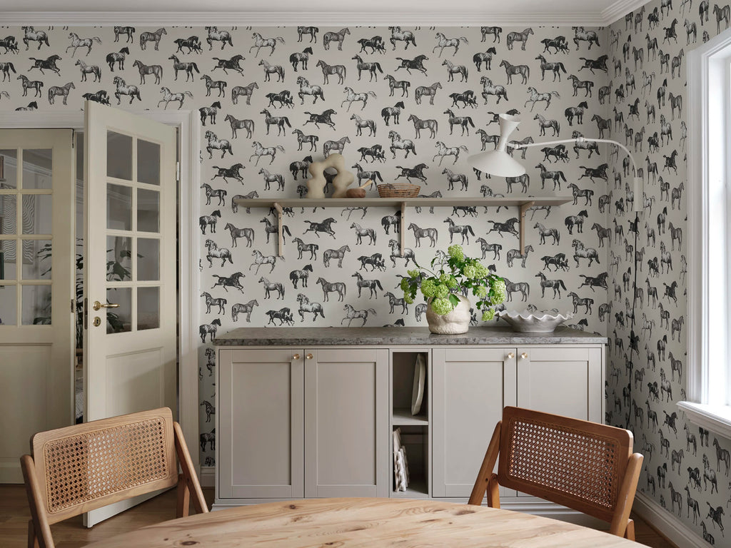 Colette wallpaper by Sandberg – animals design, Grey – Graphite – styled in a room setting, view 12