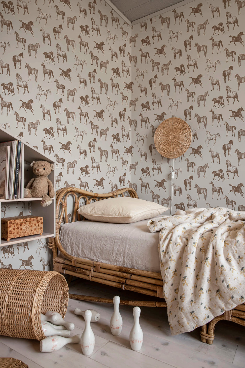 Colette wallpaper by Sandberg – animals design, Brown – styled in a room setting, view 6