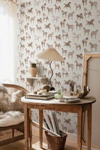 Colette wallpaper by Sandberg – animals design, Brown – styled in a room setting, view 7
