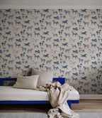 Colette wallpaper by Sandberg – animals design, Blue – styled in a room setting, view 4