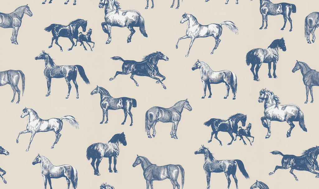 Colette wallpaper by Sandberg – animals design, Blue – styled in a room setting, view 2