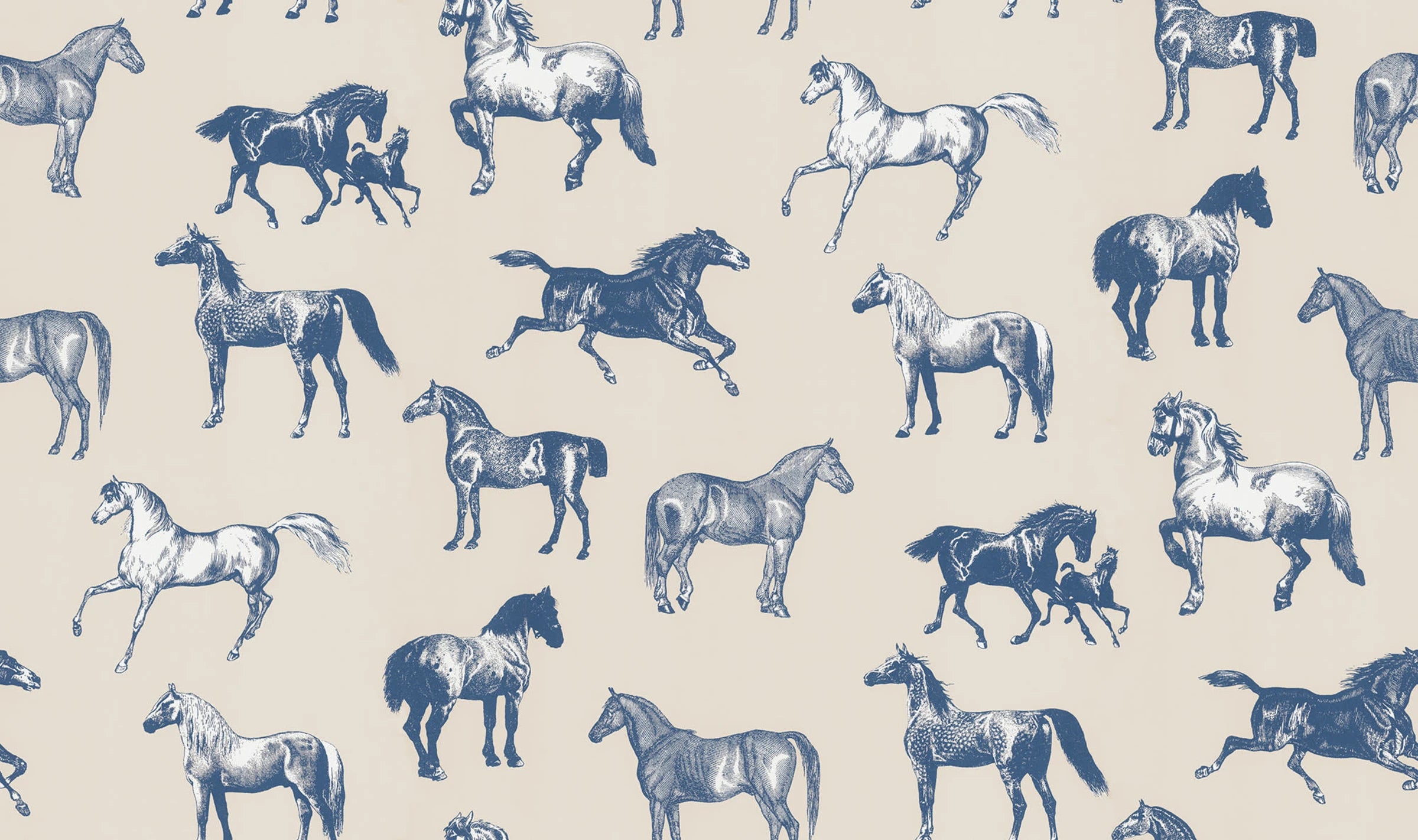 Colette wallpaper by Sandberg – animals design, Blue – styled in a room setting, view 2