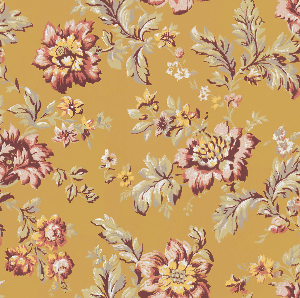 Rosenholm wallpaper by Sandberg – floral design, Yellow, flat pattern repeat
