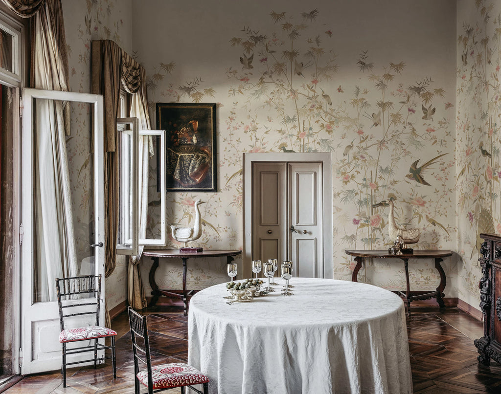 Chinoiserie Garden wallpaper by Sandberg – chinoiserie design, White – Eggshell – styled in a room setting, view 6