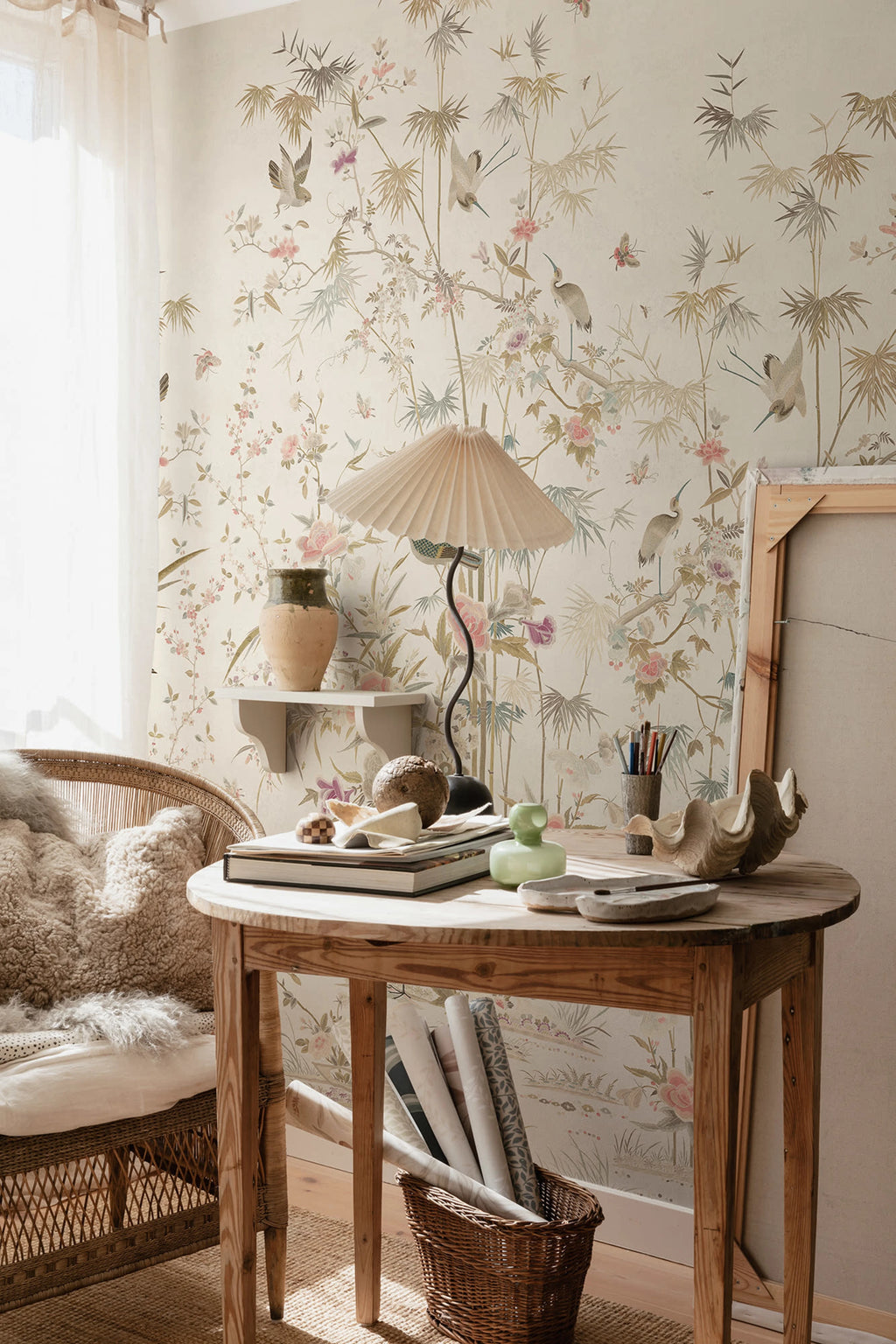 Chinoiserie Garden wallpaper by Sandberg – chinoiserie design, White – Eggshell – styled in a room setting, view 8