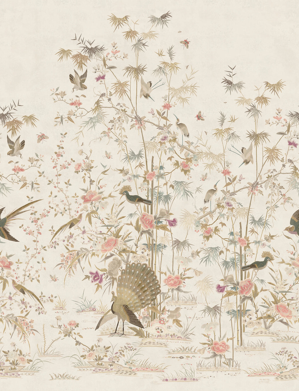 Chinoiserie Garden wallpaper by Sandberg – chinoiserie design, White – Eggshell – flat swatch showing the repeat, view 3