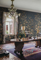 Chinoiserie Garden wallpaper by Sandberg – chinoiserie design, Blue – Dark Blue – styled in a room setting, view 3