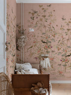Chinoiserie Garden wallpaper by Sandberg – chinoiserie design, Pink – styled in a room setting, view 13