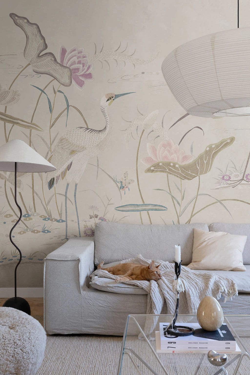 Seabirds wallpaper by Sandberg – chinoiserie design, Beige – Sandstone