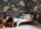 Seabirds wallpaper by Sandberg – chinoiserie design, Blue – Dark Blue