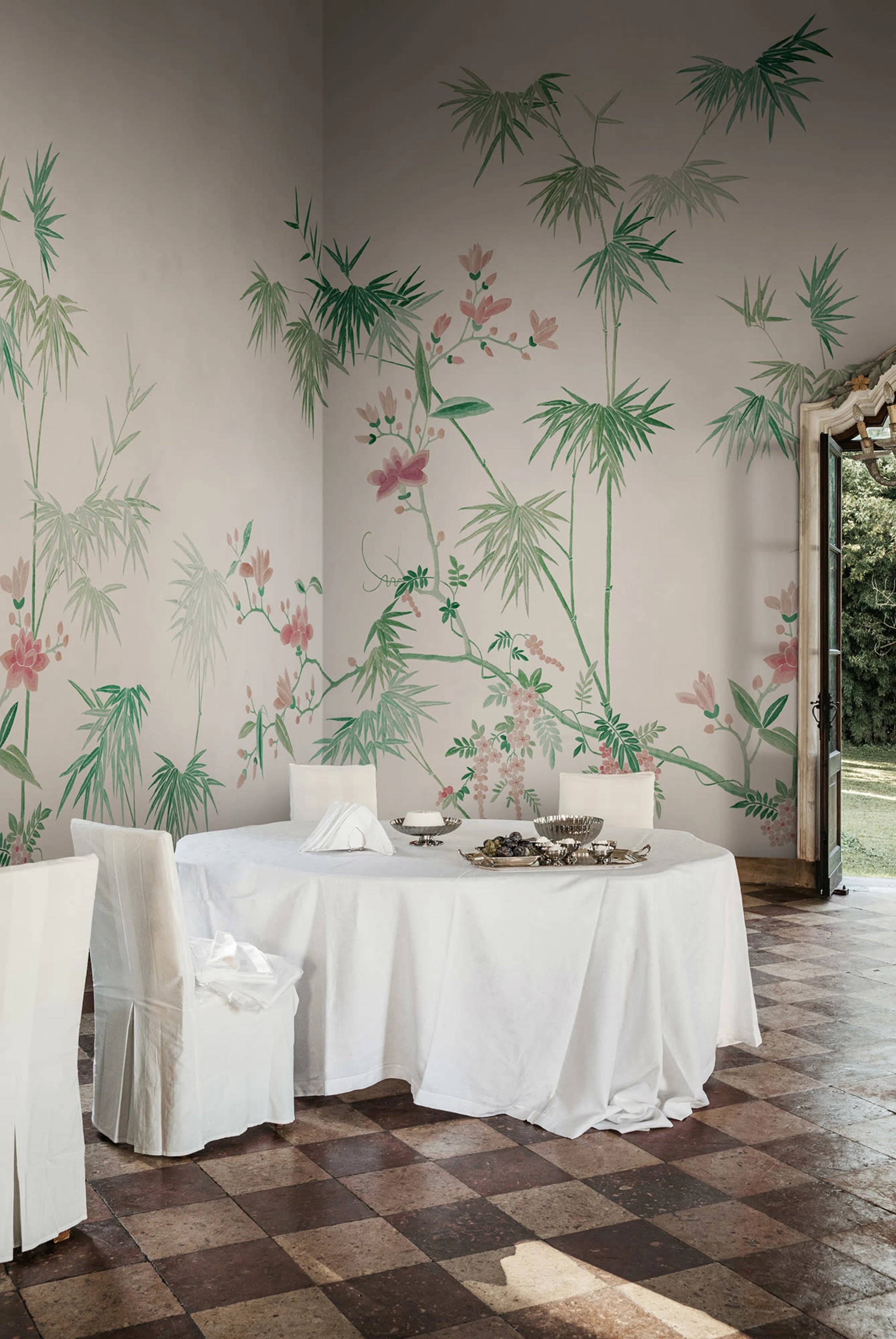 Bamboo Grove wallpaper by Sandberg – chinoiserie design, Green – styled in a room setting, view 9