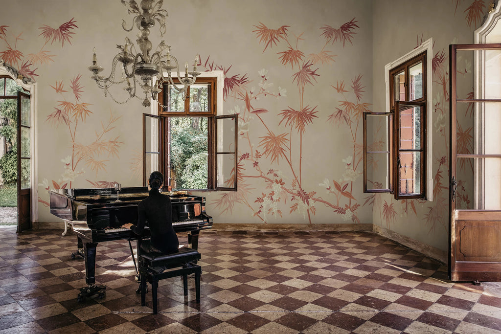 Bamboo Grove wallpaper by Sandberg – chinoiserie design, Beige – Clay – styled in a room setting, view 2