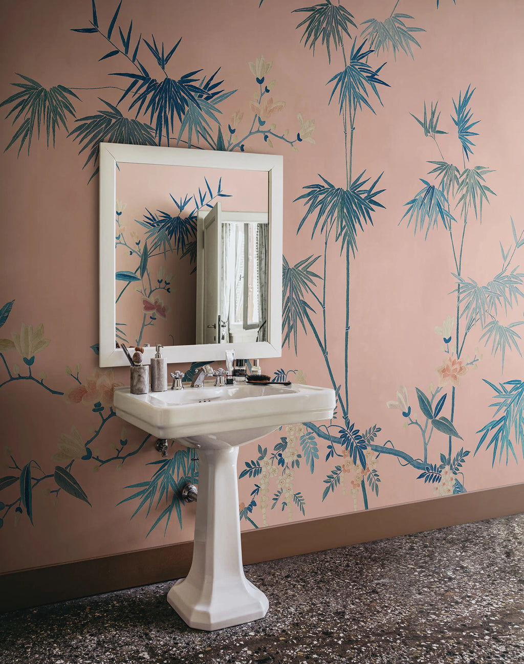 Bamboo Grove wallpaper by Sandberg – chinoiserie design, Pink – styled in a room setting, view 11