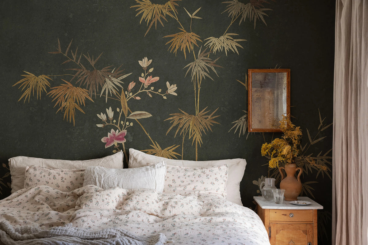 Bamboo Grove wallpaper by Sandberg – chinoiserie design, Brown – Dark – styled in a room setting, view 7