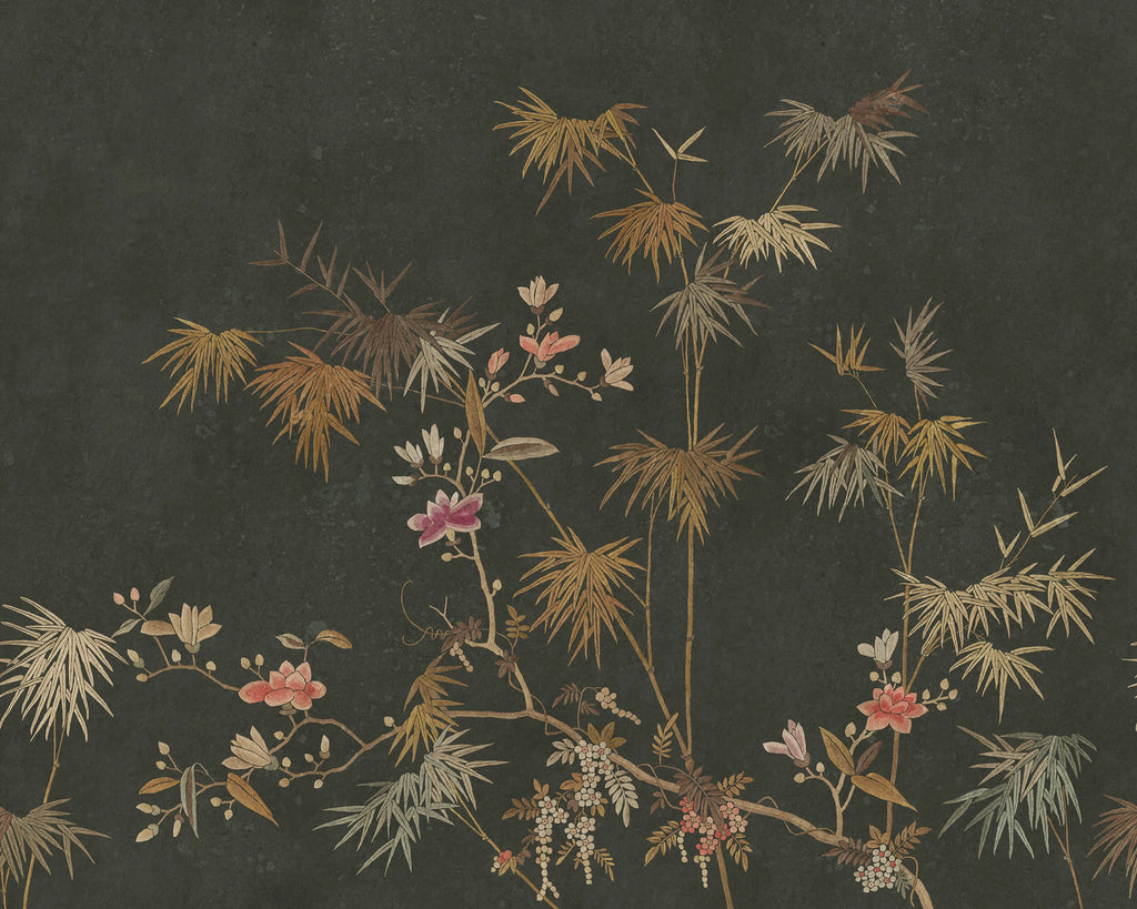 Bamboo Grove wallpaper by Sandberg – chinoiserie design, Brown – Dark – flat swatch showing the repeat, view 2