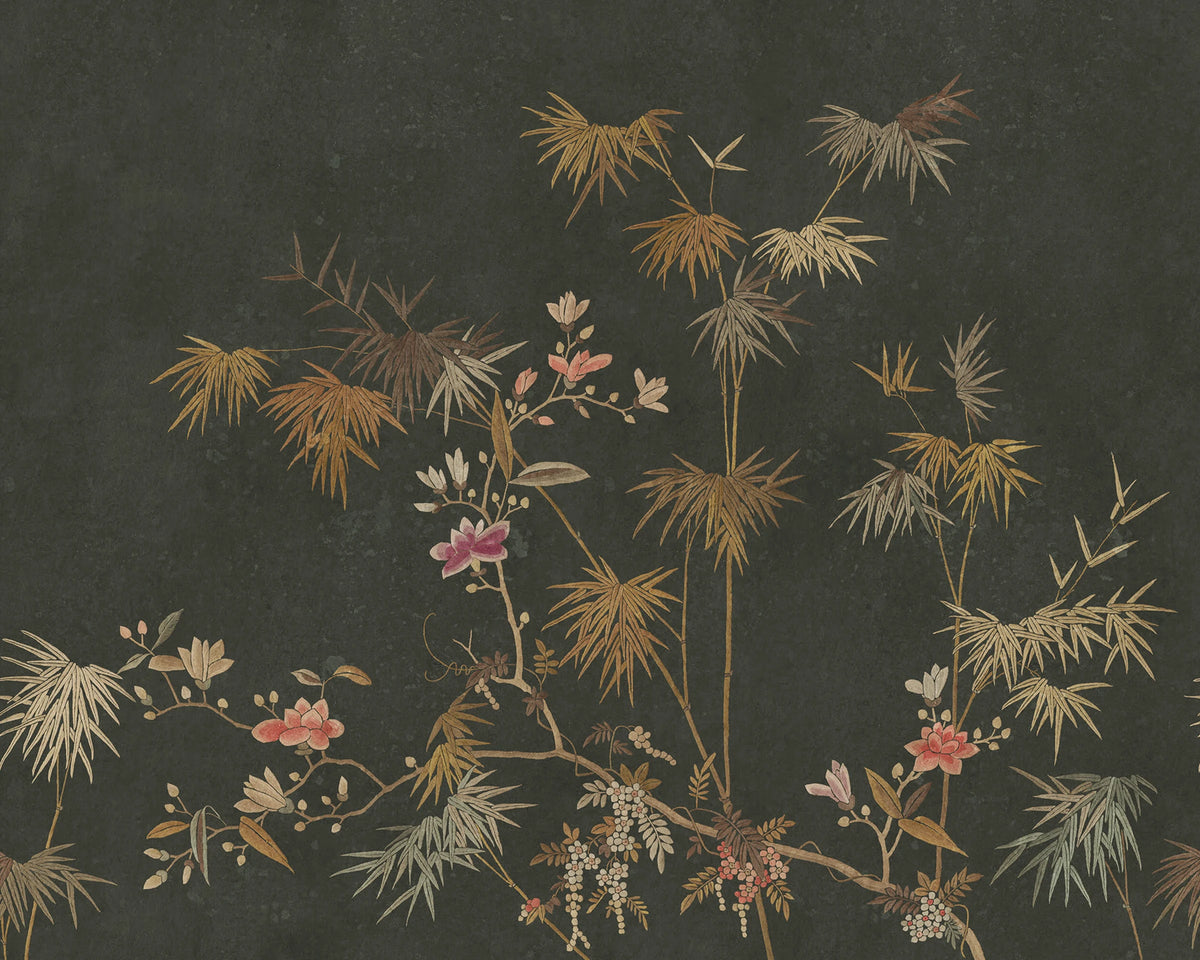 Bamboo Grove wallpaper by Sandberg – chinoiserie design, Brown – Dark – flat swatch showing the repeat, view 2