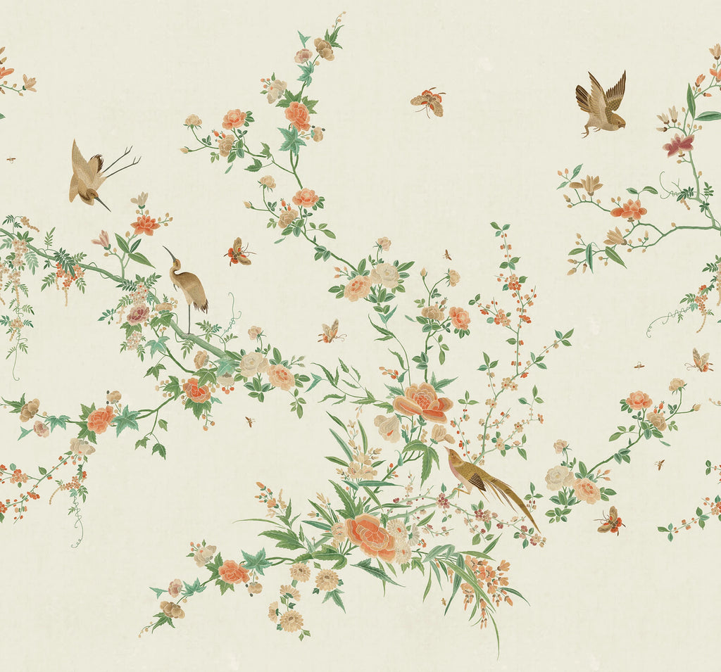 Bloom wallpaper by Sandberg – chinoiserie design, Green – Spring Green – flat swatch showing the repeat, view 4