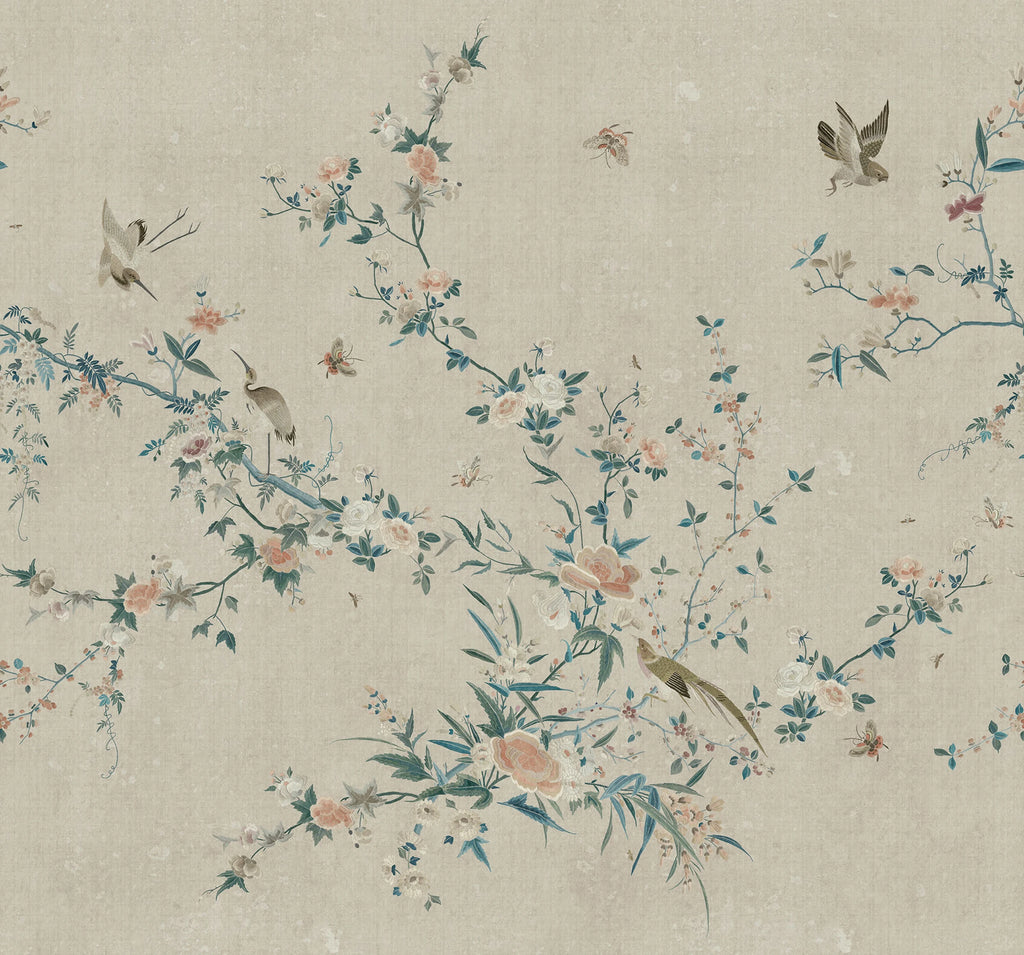Bloom wallpaper by Sandberg – chinoiserie design, Grey – flat swatch showing the repeat