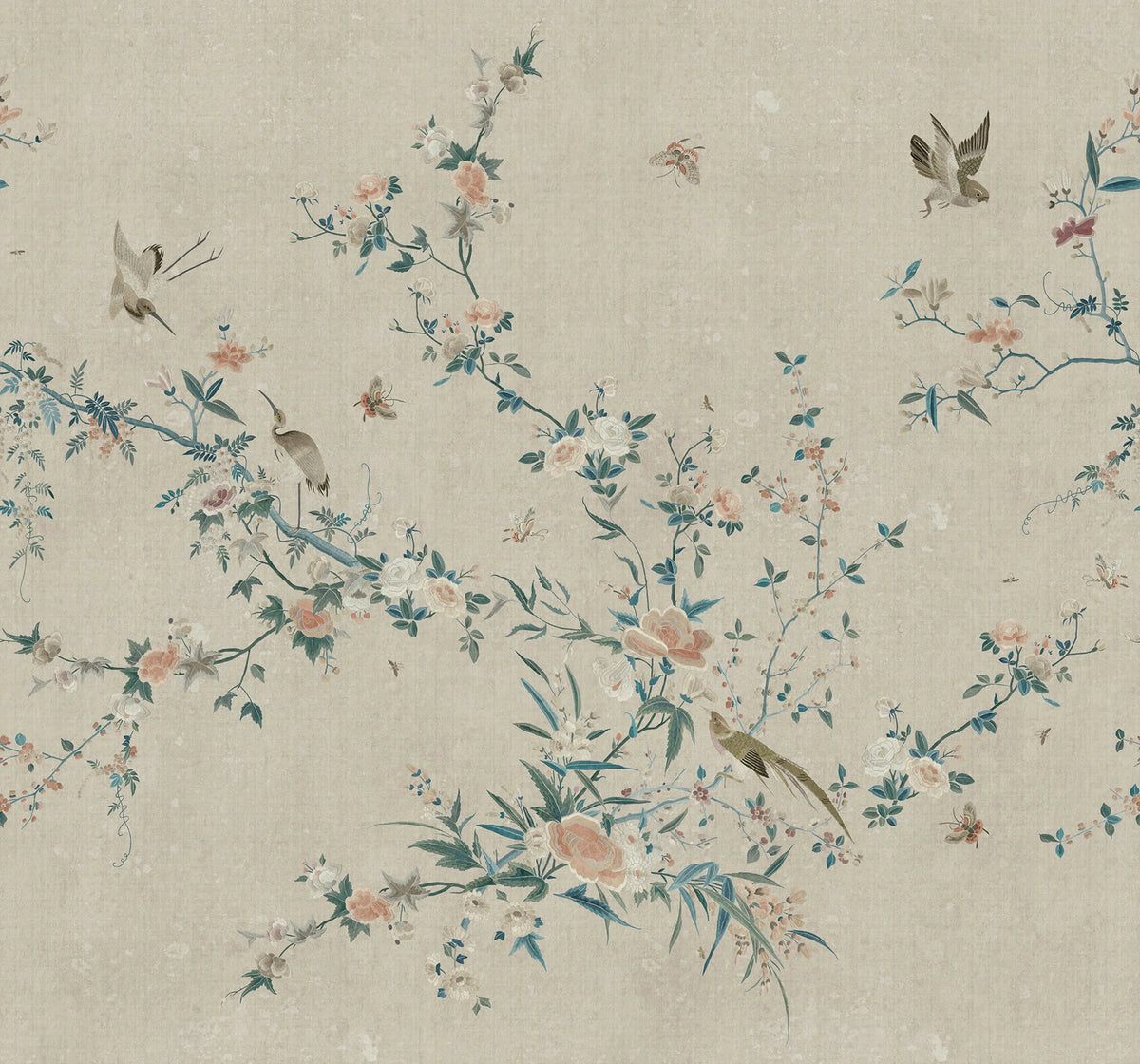 Bloom wallpaper by Sandberg – chinoiserie design, Grey – flat swatch showing the repeat