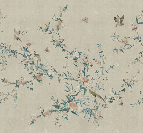 Bloom wallpaper by Sandberg – chinoiserie design, Grey – flat swatch showing the repeat