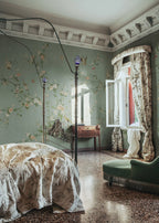 Bloom wallpaper by Sandberg – chinoiserie design, Teal – styled in a room setting, view 16