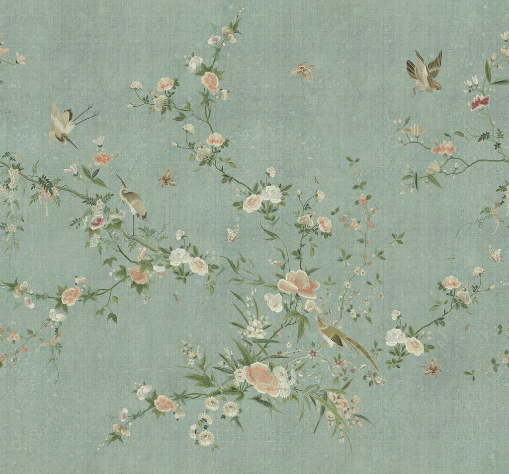 Bloom wallpaper by Sandberg – chinoiserie design, Teal – flat swatch showing the repeat, view 5